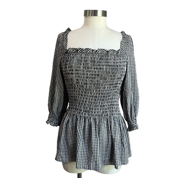 Max Studio Tops - Max Studio Women's Cottagecore Smocked Gingham Black & White Peplum Blouse Sz L